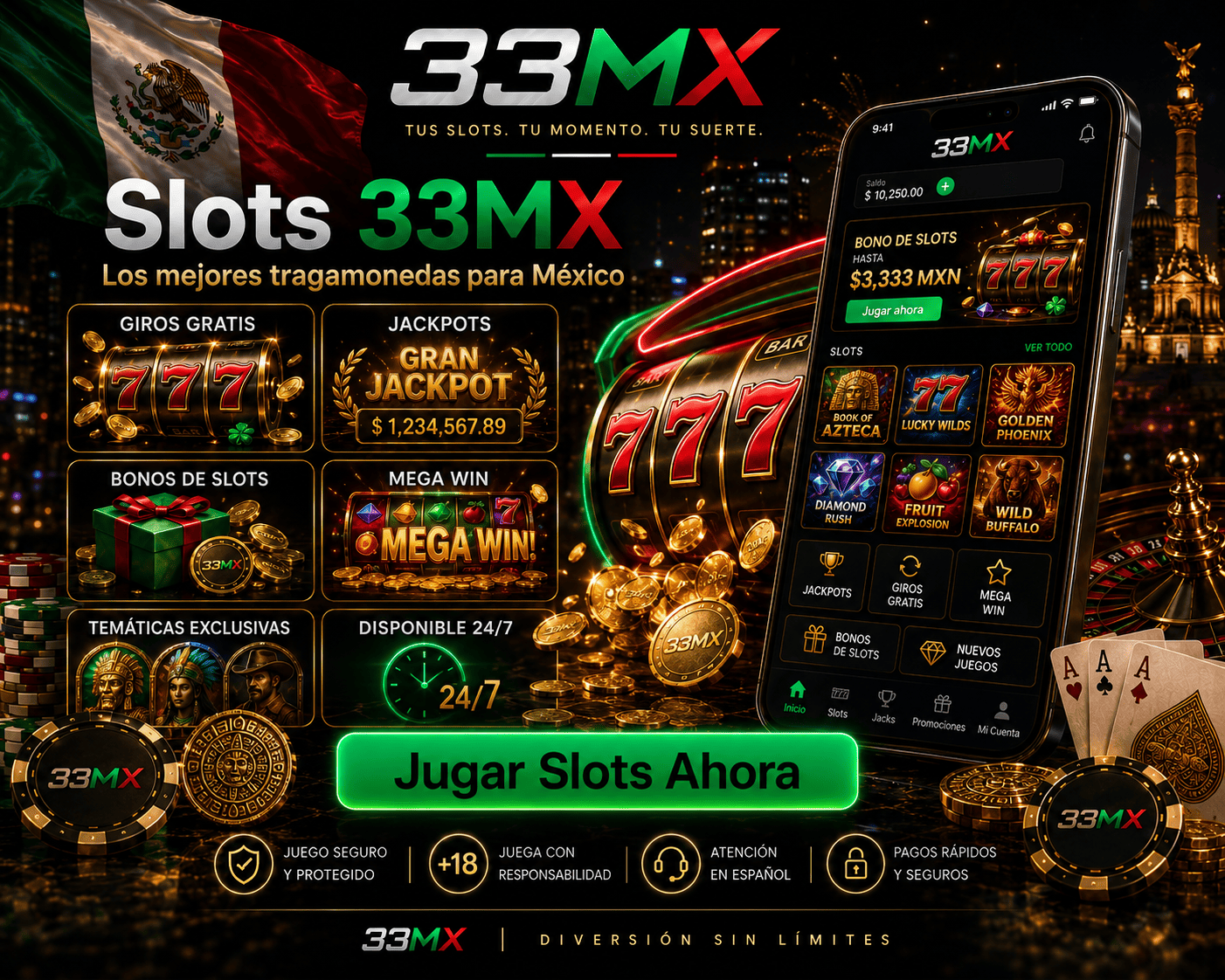 33mx - slot reels and mobile play 33mx slot reels with coins, game symbols, and a mobile play layout